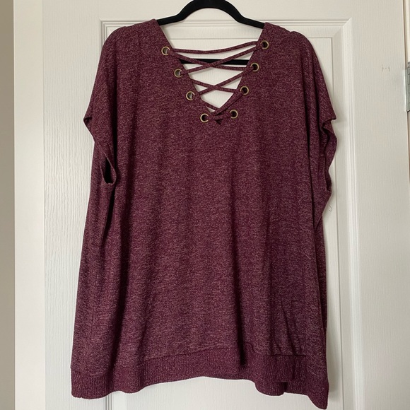 Maurices lattice back sweater tshirt burgundy 1x - Picture 8 of 10